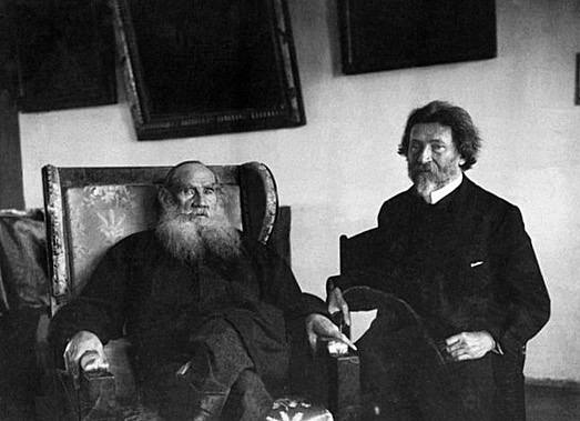 Лев Толстой и Илья Репин в Ясной Поляне, 1908 г. — фото 1